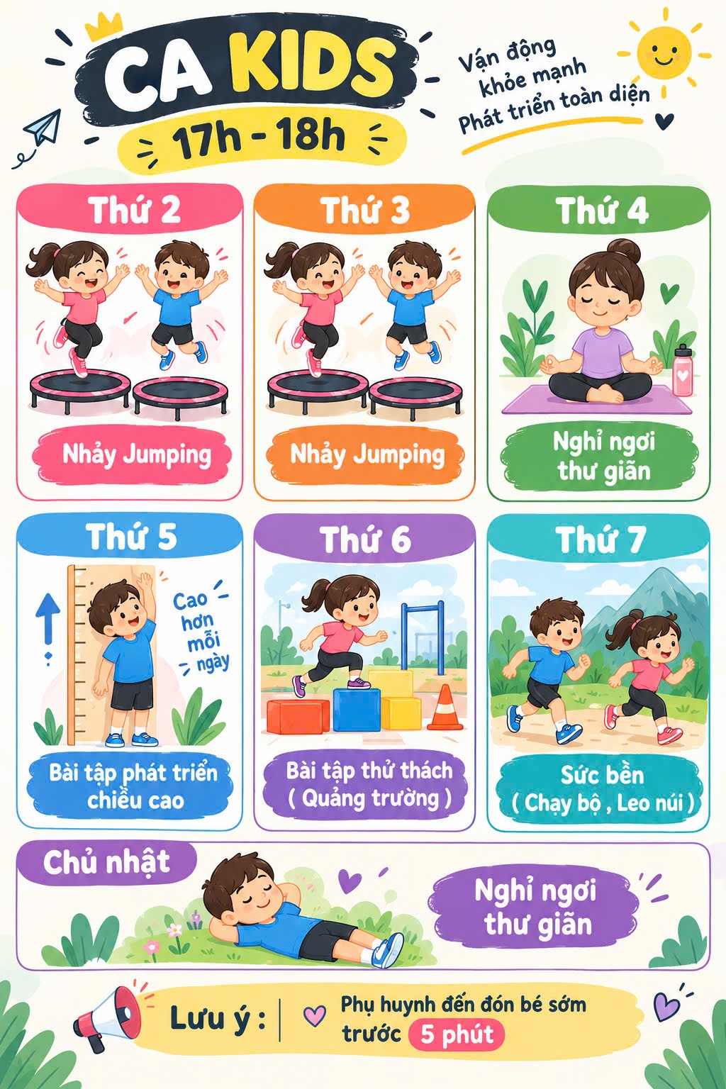 Lịch tập Lớp Chiến Binh Nhí K1
